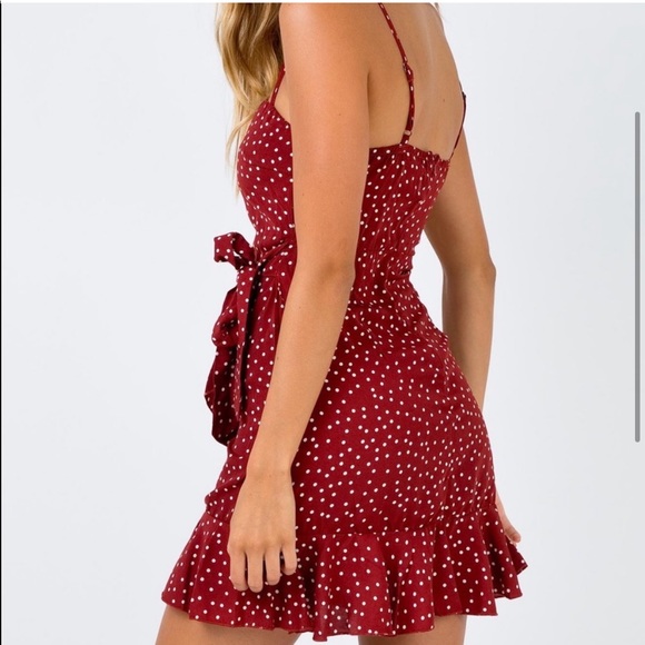 Princess Polly Deep Red Caesura Polka Dot Mini Dress - Picture 3 of 15